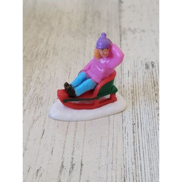 Sledding girl mom Snow Village accessory toy figure - Picture 1 of 5